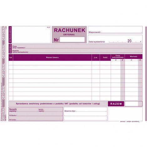 Druk MiP Rachunek dla Zwolnionych z VAT A5/80 - 2